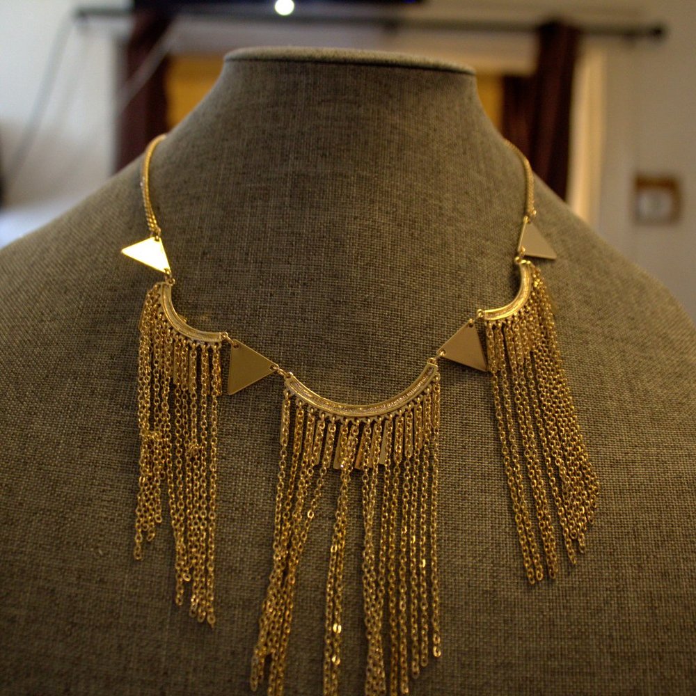 Gold Gennaro Necklace with Triangles and Gold Tassels